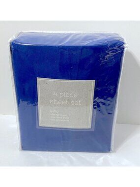 4 Piece King Bed Sheet Set Royal Blue Linens New in Package